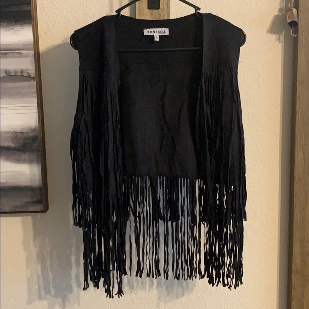 Black suede vest with fringe